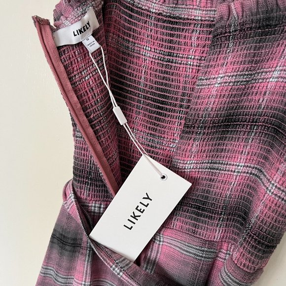 Pink Plaid Smock Bodice Drop Waist Midi / Maxi Ruffle Dress Size 0 - NWT - Picture 8 of 10